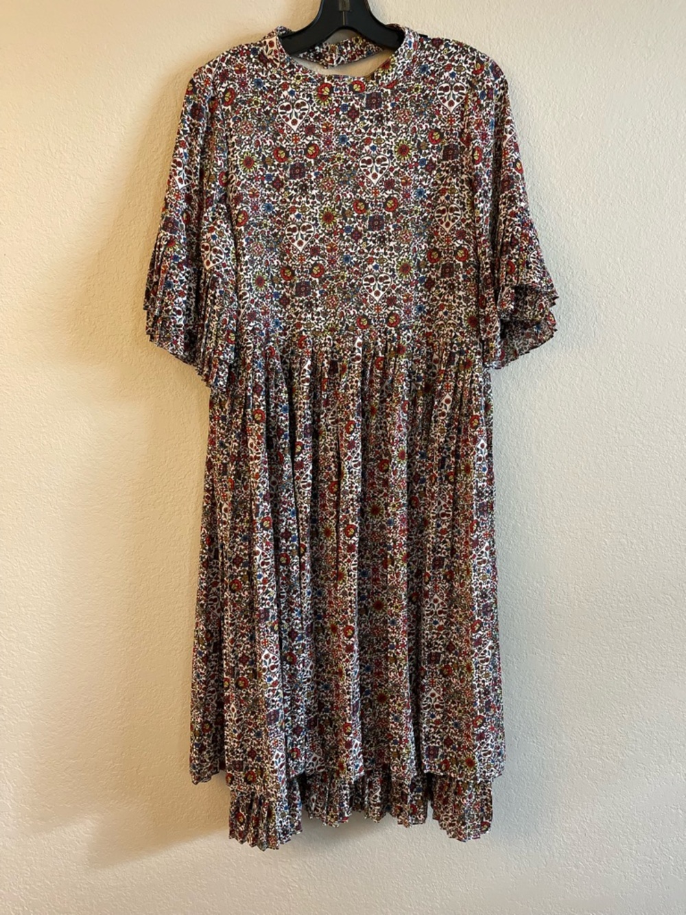 Mandala Floral Midi Dress in Multi-Color — Relaxed Tiered Silhouette